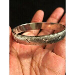 Vintage Monet Silver Tone Starburst Bangle Bracelet Signed 7.5 Inches